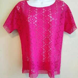 CHICO's Pink Crochet Short Sleeve Top Sz 0 (4-6)